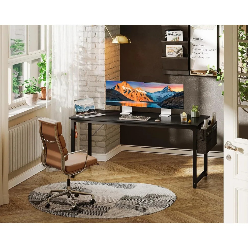 Computer Desk Large Office Desk, 55 Inch Gaming Desk with Storage, Modern PC Desk Work Table with Headphone Hook for Home Offic