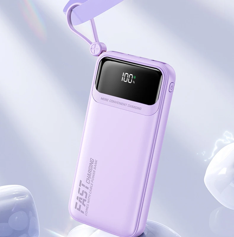 

22.5W Fast Charging Power Bank 10000mAh Portable Charger Built-in Cable External Battery Portable Powerbank For iPhone Xiaomi14