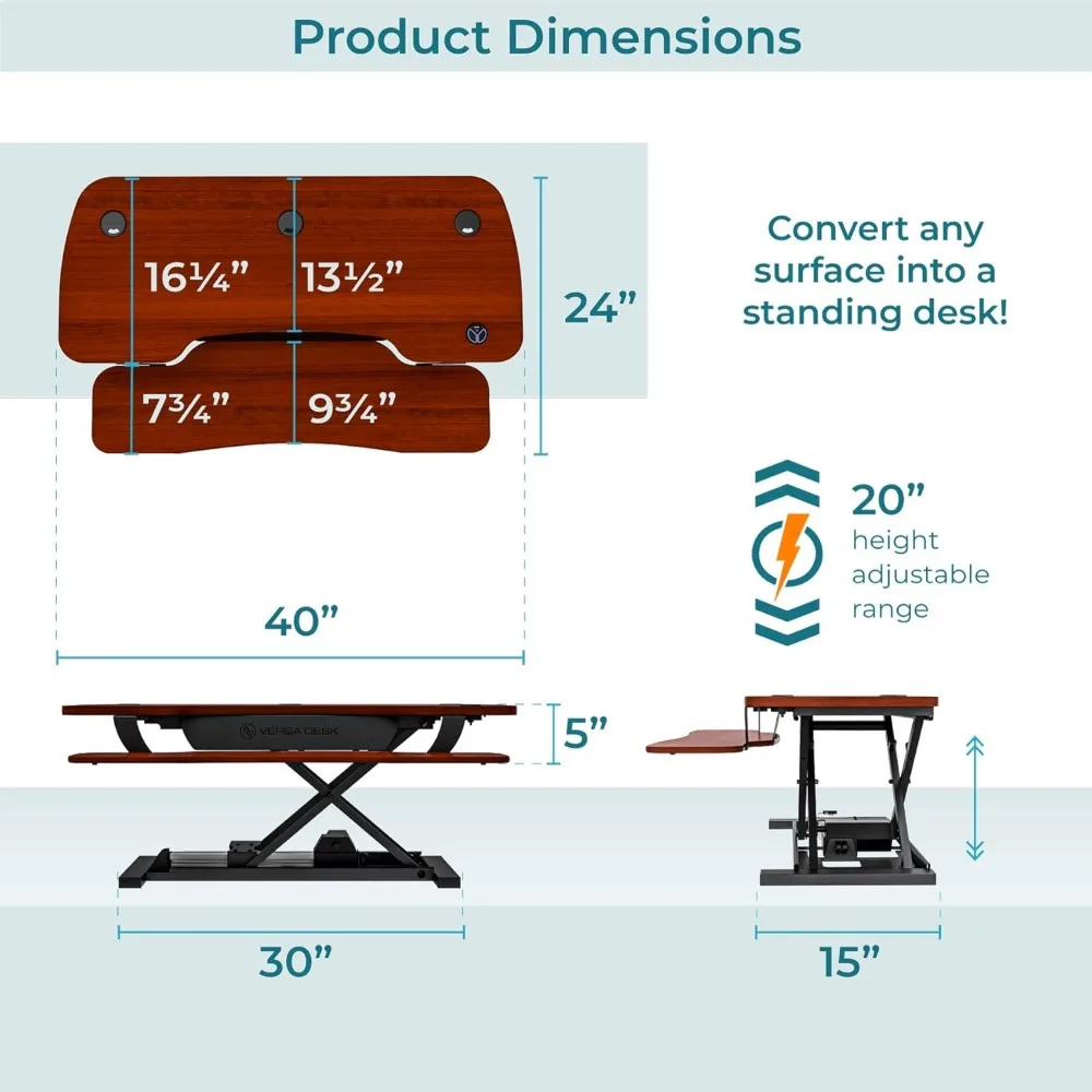 محول مكتب كهربائي قابل للتعديل بارتفاع 40 × 24 رافعة مكتب للجلوس مع مفتاح، نطاق قابل للتعديل 7.75-23.5 للاستخدام المكتبي