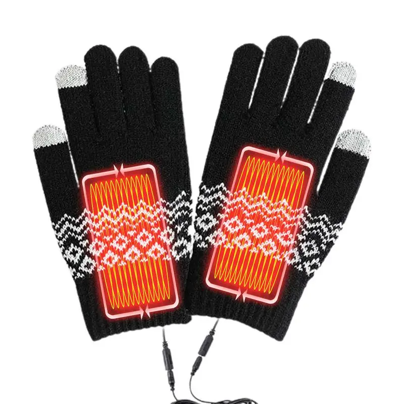 Knitted Heated Gloves Fast Heating Warming Gloves Touchscreen Gloves Full Finger Winter Mitten Removable Hand Warmers Laptop