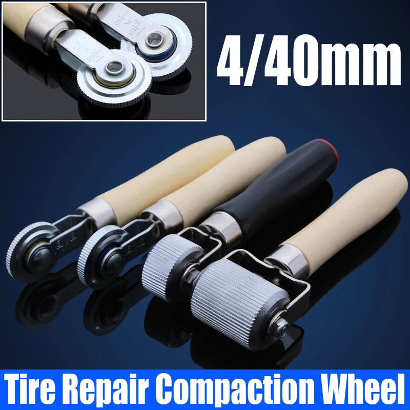 1PCS 4/40mm Car Tire Repair Compaction Wheel Wooden Handle Tire Repair Pressure Wheel Tire Repair Roller Tire Repair Tool