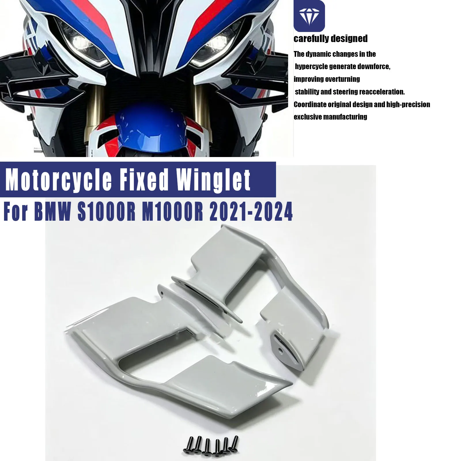 Motorcycle Aerodynamic Fixed Winglet Kit Side Spoiler Front Wing Fairing ABS Accessories For BMW S1000R M1000R 2021-2024