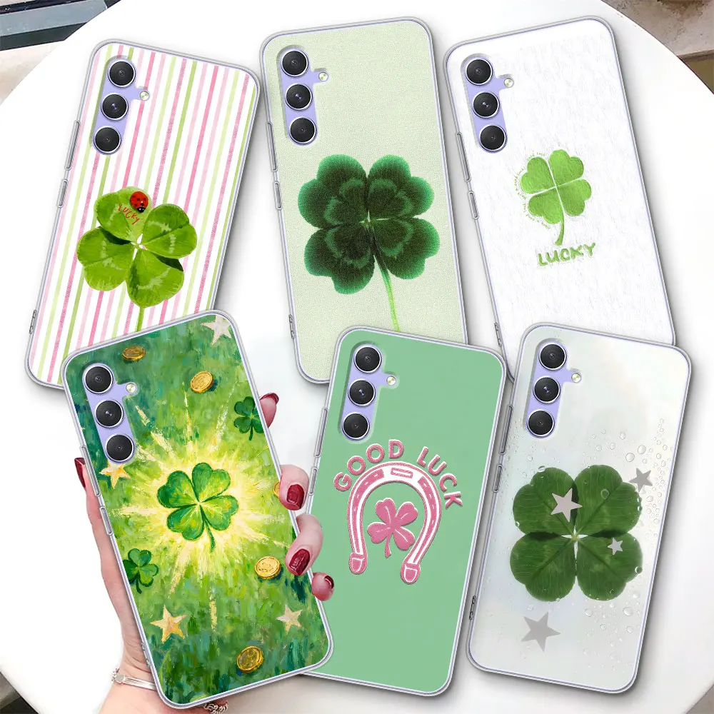 Transparent Case for Samsung Galaxy A57 A15 A27 A37 A16 A17 A54 A14 A22 A51 A53 A12 A13 TPU Phone Cover Lucky Four Leaf Clover