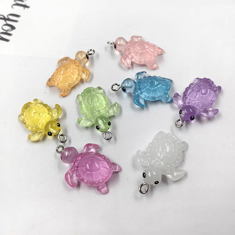 10pcs Cute Luminous Sea Turtle Charms Decoration Resin Animal Pendant Flatback for Keychain DIY Jewelry Making Findings C1337