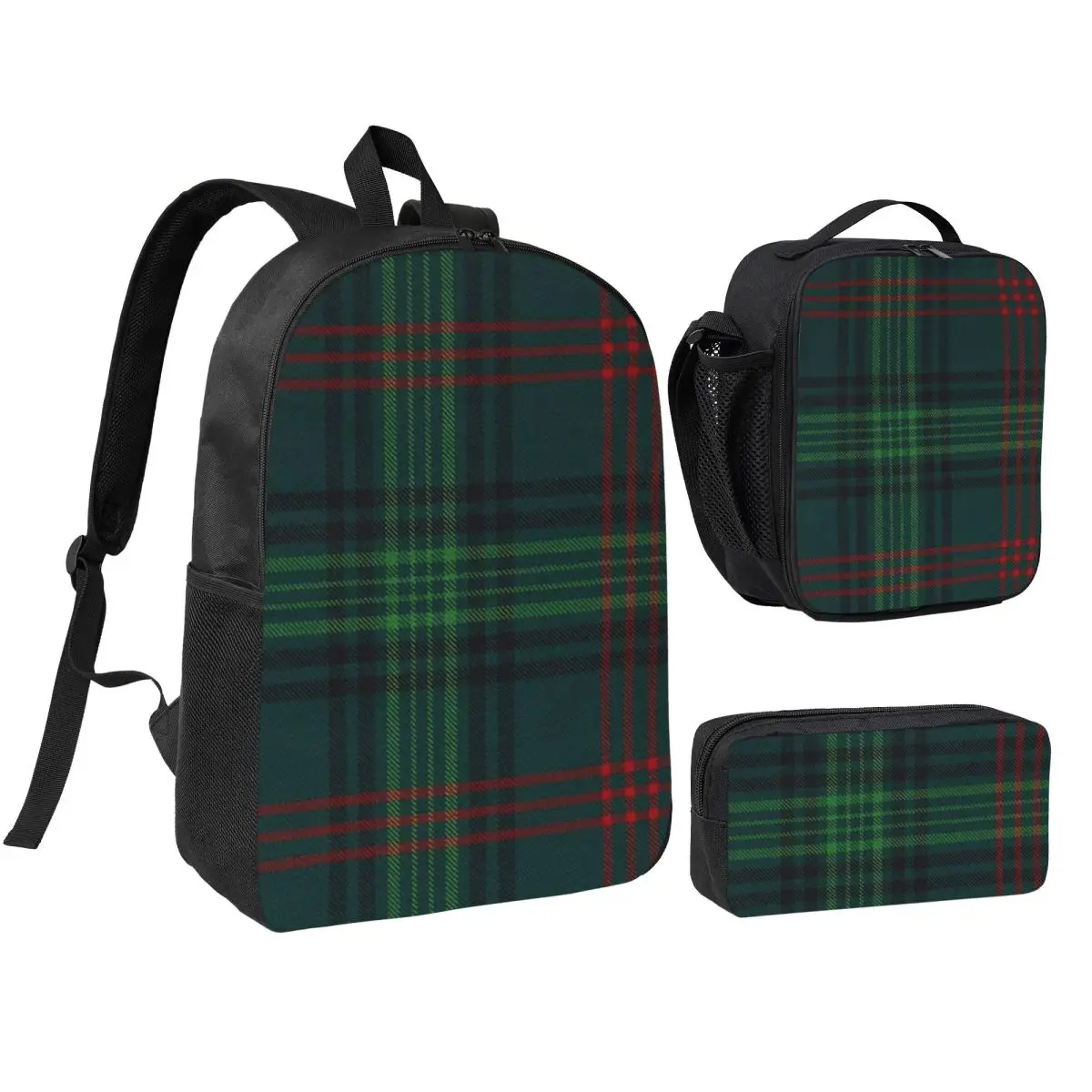 Outlander Leather And Tartan Scottish Art Backpack  BookBag School Bag Laptop Shoulder Bags 3ps Insulated Lunch Bag Pencil Case