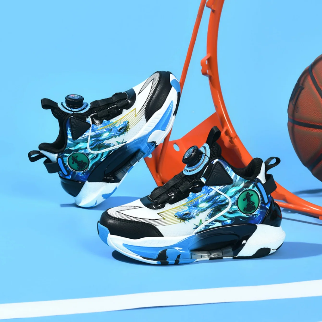 

A pair of children's four-season mesh basketball shoes, wear-resistant and soft sneakers, sizes 33-42，XN-319-1