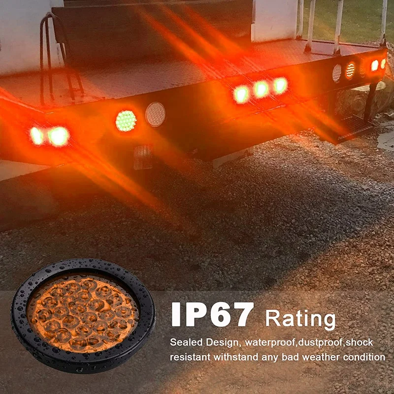 4 Inch Round Trailer Tail Lights 24LED Stop Turn Tail Lights For Boat Truck RV Tractor Bus 4 Packs Amber