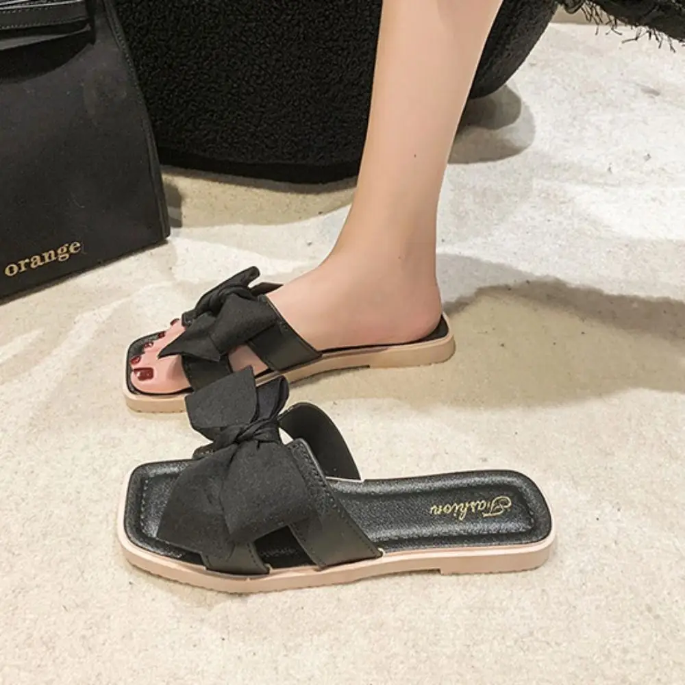 

Elegant Soft Sole Bowknot Slippers PVC Sweet Flat Slides Sandals Anti Slip Shoes Slippers Women Summer