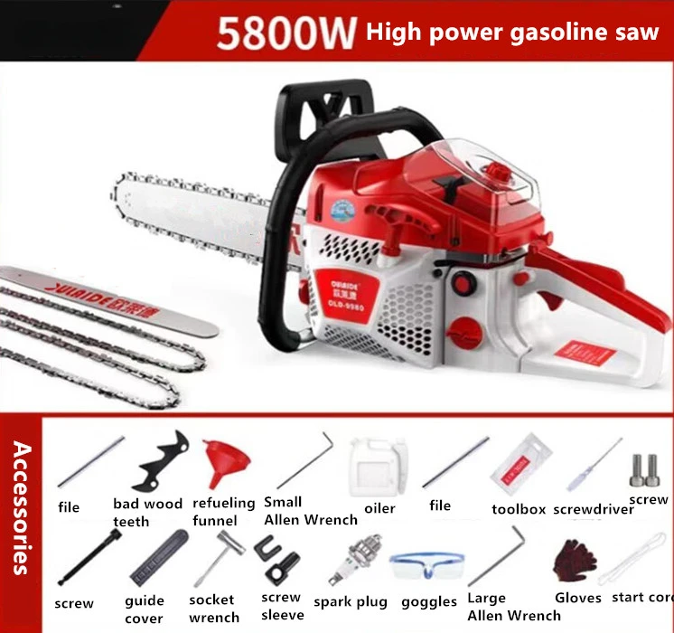 China 20 inch 5800w wood cutting garden tool petrol gasoline chainsaw