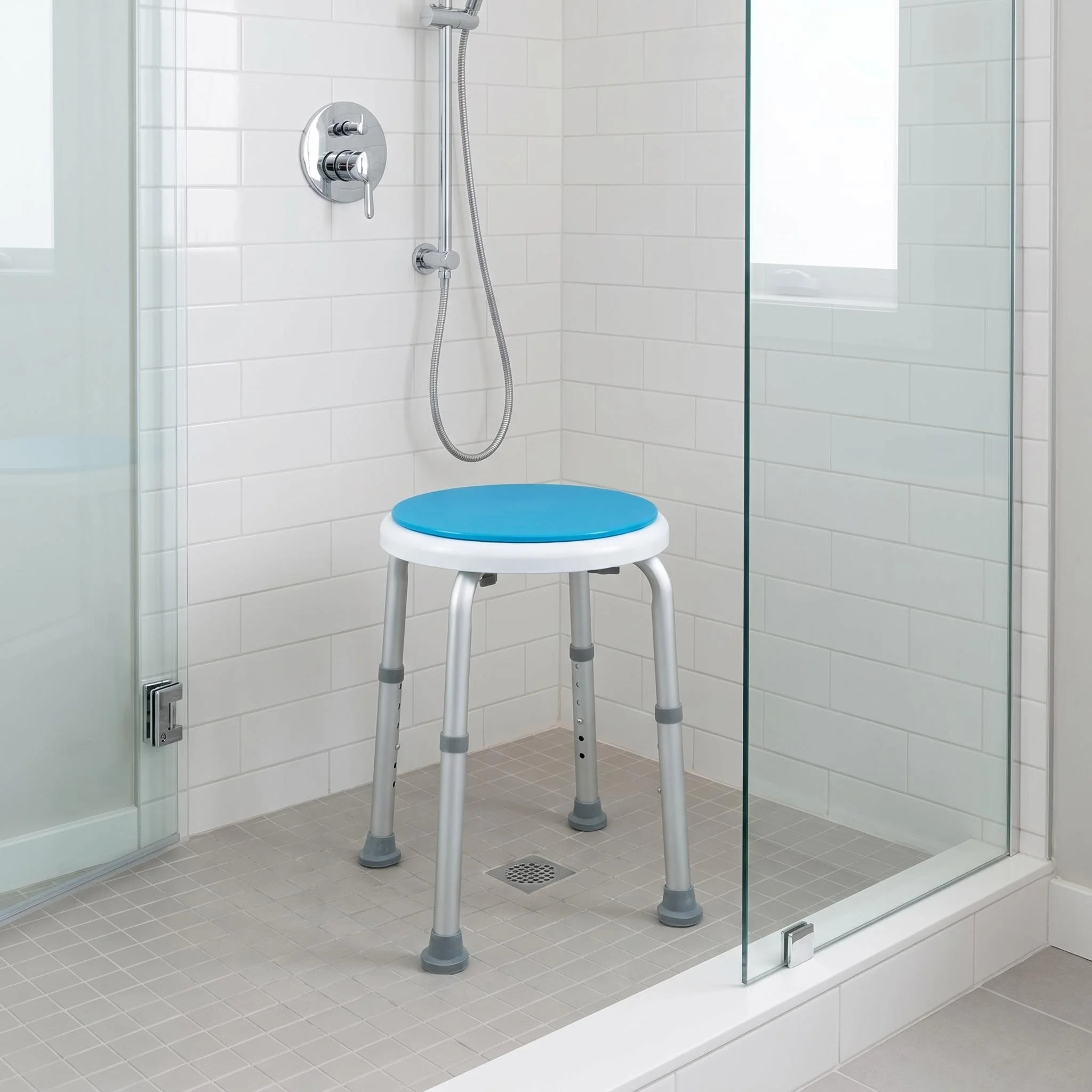 360° Rotating Round Aluminum Shower Stool 6 Height Adjustable Non-slip Bath Seat for Seniors Disabled Pregnant Women