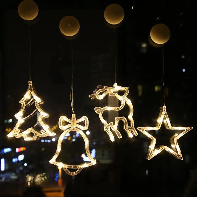 

New LED Bell Snowman Star Sucker String Light Battery Powered Window Christmas Fairy Lights Garland for Wedding Party Xmas Decor