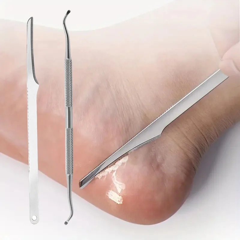 2Pcs Stainless Steel Foot Care, Foot Beauty Set, Specialized Pedicure Knife for Hard Skin, Calluses, and Corns, Includes Toenail Scraper, Nail Cleaning Tools, Metal Foot Repair Tools, Unscented, Suitable for Home and Hair Salons