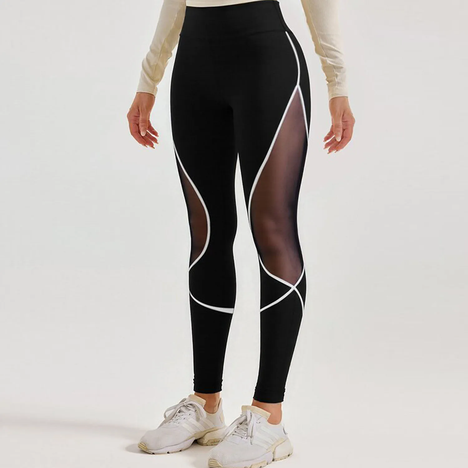 Women Black Mesh Leggings Elastic Gym Fitness Athletic Sportswear Workout Leggins Yoga Pants Sports Training Outdoor Tights