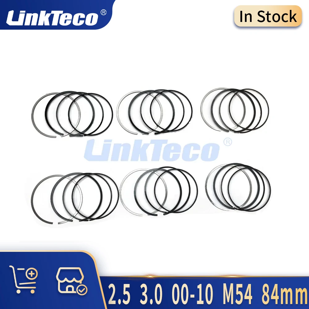 6pcs STD Engine Parts Piston Rings Set Kit Fit 2.5 3.0 L Gas 00-10 M54 84MM For BMW M54B25 M54B30 306S3 256S5 X5 Z3 Z4 2.5L 3.0L