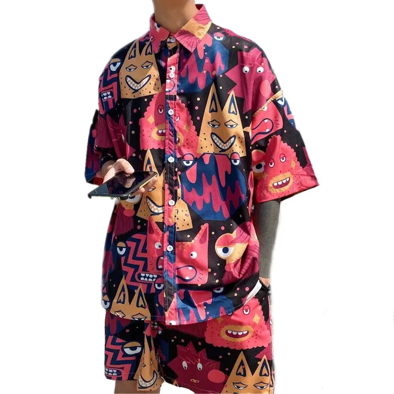 2 Pieces Set Men Summer Shorts Set Beach Clothes Hawaiian Shirt Set Men Lightweight Thin Beach Outfit Holiday Traveling Clothing