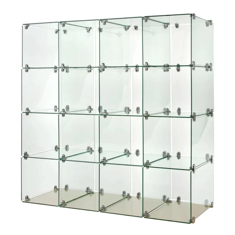 custom.KEWAY Modern  Frameless Glass Cube Display Showcase Round Tempered Glass Cases for Cubbies Display with Connectors