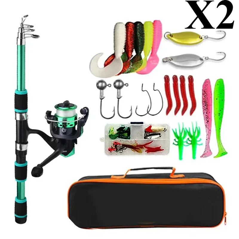 BRAVMACK Travel Telescopic Fishing Rod Full Kit Spinning Reel Baits Hooks Portable Outdoor Angling Pole Set image 3