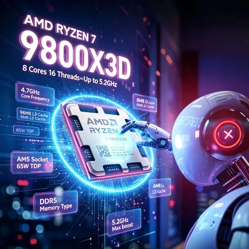 AMD Ryzen 7 9800X3D 4K Gaming CPU 96MB L3 Cache 8 Core 16 Thread 5.2GHz Max Boost AM5 DDR5 4nm Desktop Processor 120W