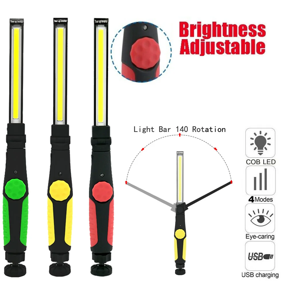 3in1 Cob Led Flashlight Torch  USB Recharageable Camping Emergency Light Inspection Lamp or Car Repair, Home Use, Workshop