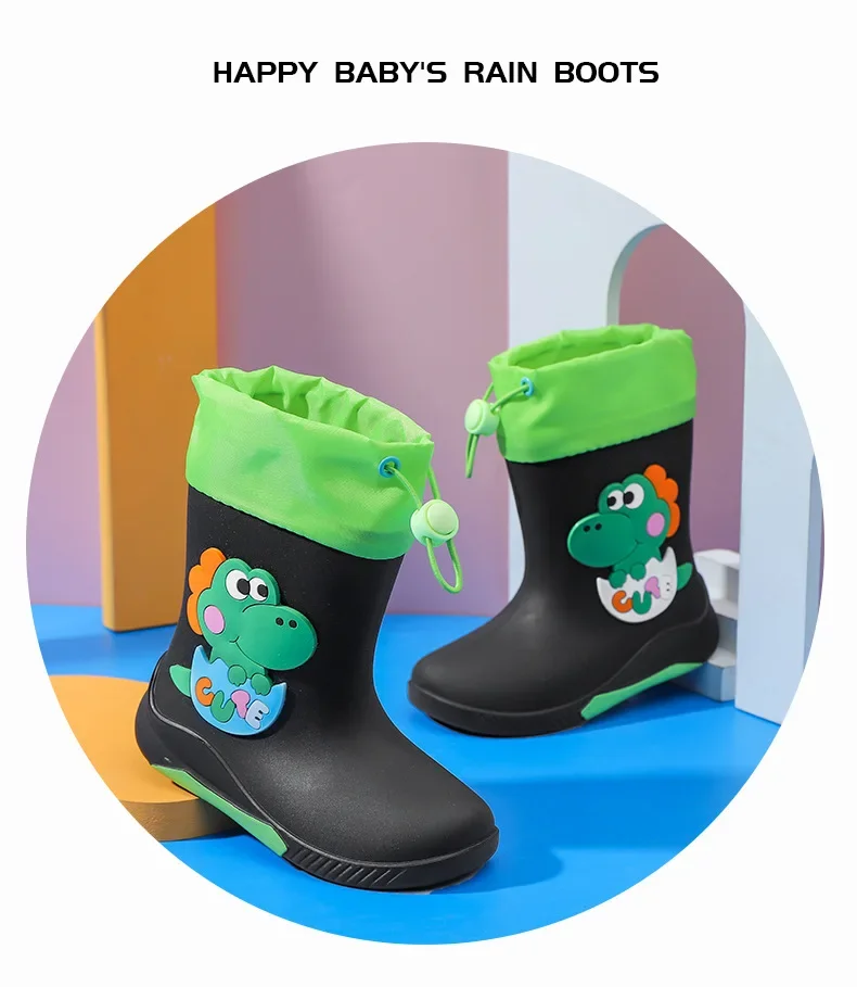 Kinder-Regenstiefel für Jungen und Mädchen, rutschfeste EVA-Outdoor-Cartoon-Dinosaurier-Regenstiefel für Kinder, wasserdichte Schuhe, Wasserschuhe für Mädchen – Detail 24