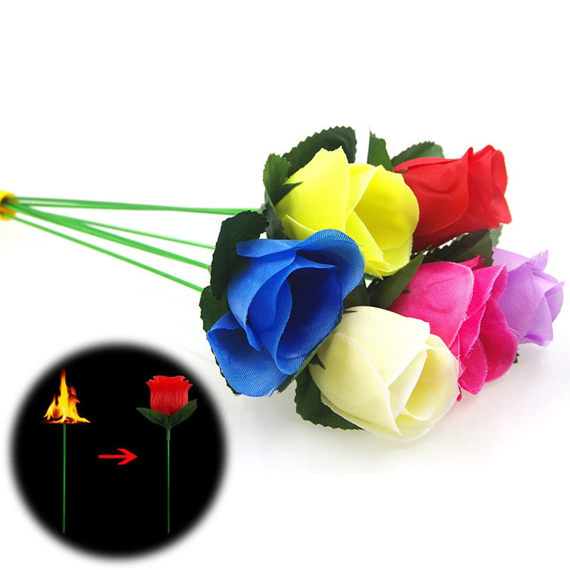 Professional Magician Bar Illusion Props Torch To Rose Flower Fire Magic Trick Flame Appearing Flower