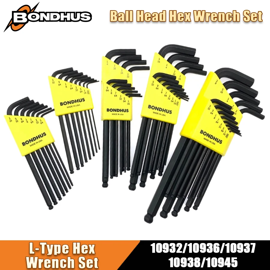 BONDHUS Inch Balhoofd Inbussleutel Set L-Type Moersleutel Uitgebreide Inbussleutel Set Reparatie Handgereedschap 10932/10936/10937/10938/10945