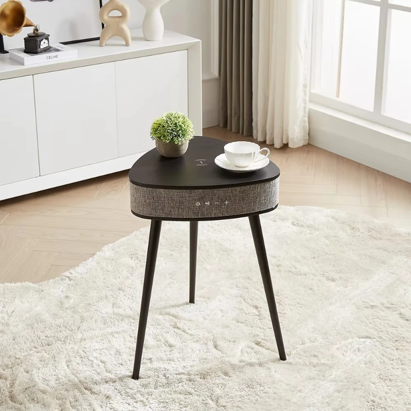 Modern black wooden sofa smart coffee table with Bluetooth speaker wireless charging, suitable for family living room