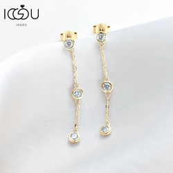 IOGOU Real 3mm D VVS1 Moissanite Long Drop Stud Earrings for Women 925 Silver Bezel Set Chain Tassel Earring Accessories Jewelry