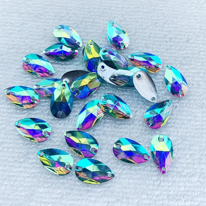 25pcs DIY 10*18mm Stones and AB crystals flat back Teardrop Resin Rhinestone applique Wedding decoration button Beads