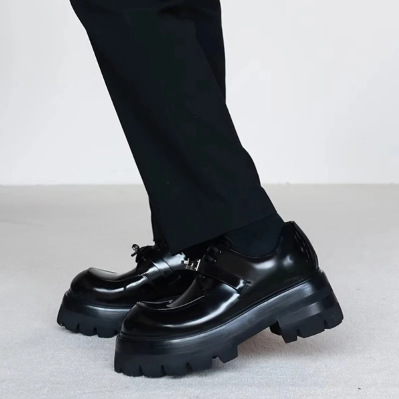 

Men's Dress Shoes Increased 8cm Genuine Leather Wedding Elevated Shoes Metal Buckle Decoration Design Casual Derby Shoes for Man