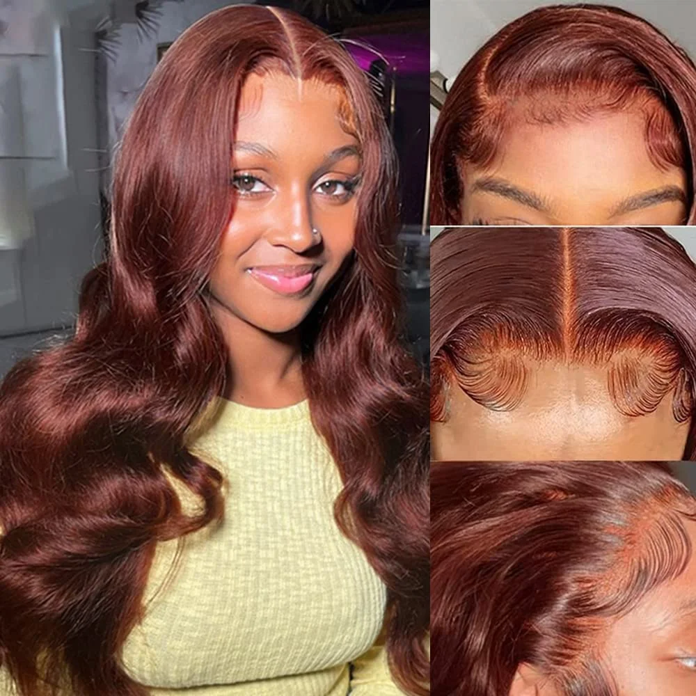 Brazilian Reddish Brown 30 32 Inch 13x4 13x6 HD Lace Front Wigs Human Hair Body Wave 250% Colored Lace Frontal Wig For Women