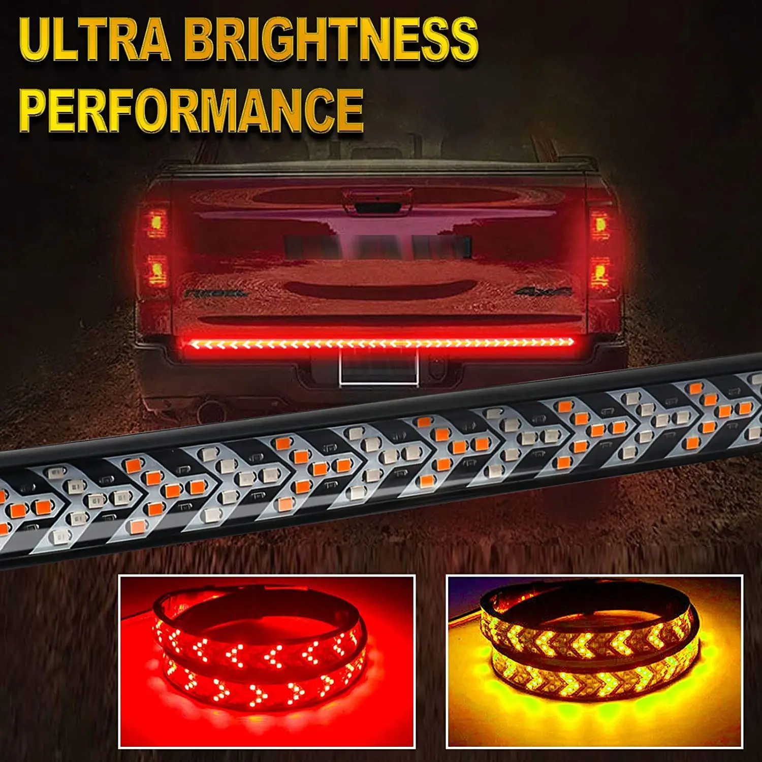 

48 Inch LED Truck Tailgate Light Bar Strip RED Brake Sequential Amber Turn Signal Lights Double Flashing Light Tail Light