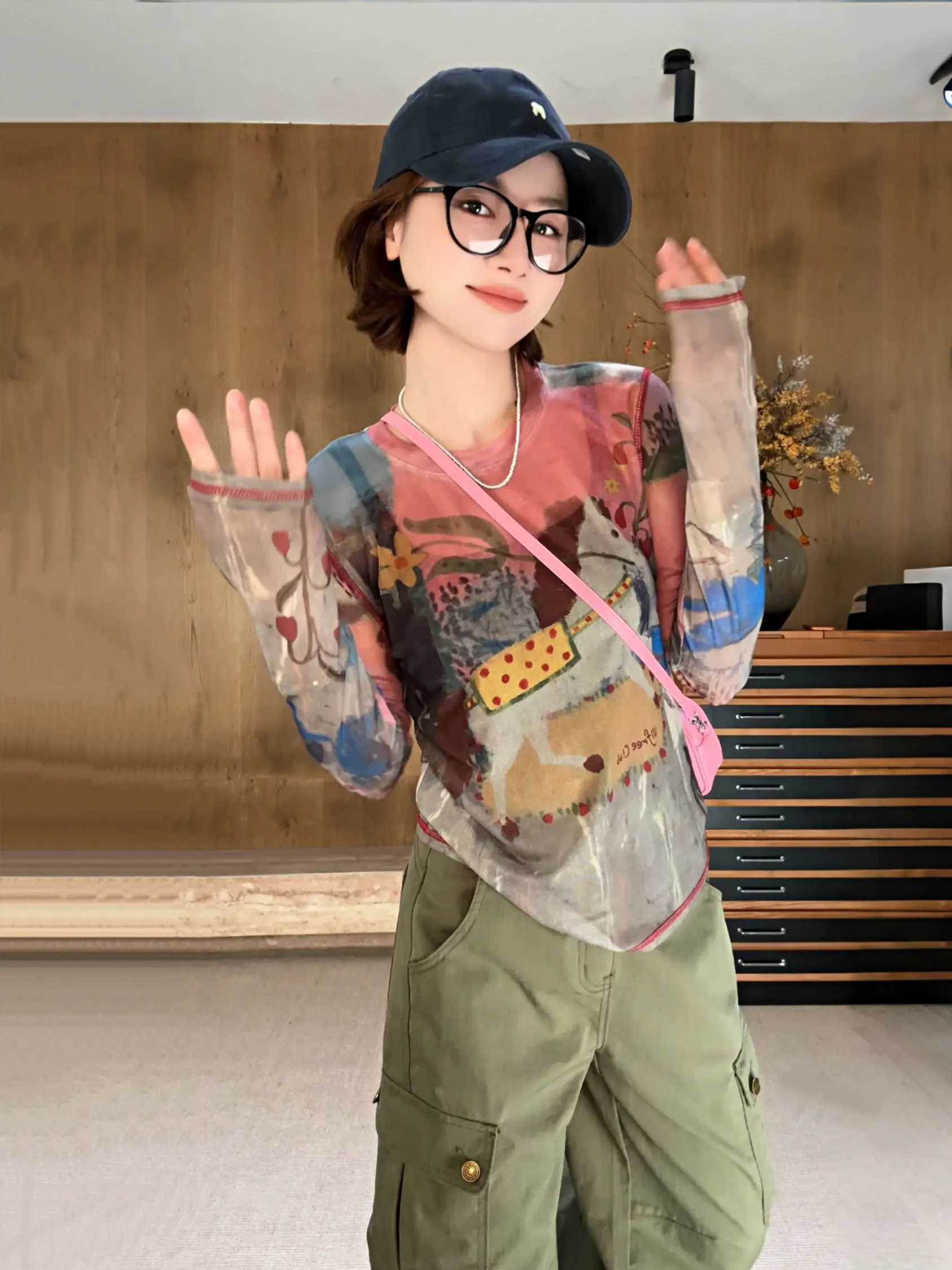 

Minimalist Style Tie Dye Long Sleeve Skin-friendly T-shirt Oil Painting Fragment New Arrival Spring Collection for Women