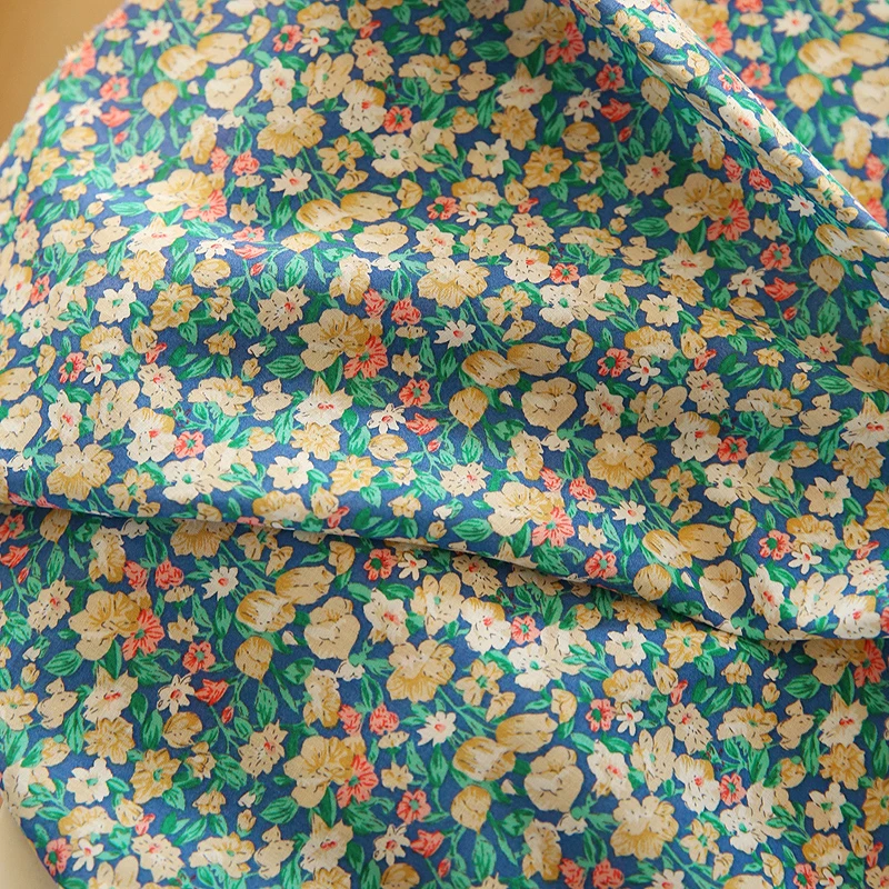 145x50cm 60S Thin Soft Cotton Yarn Flower Blue Green Background Clothing Sewing Fabric, Making Dress Handmade DIY Sewing Cloth - view 2