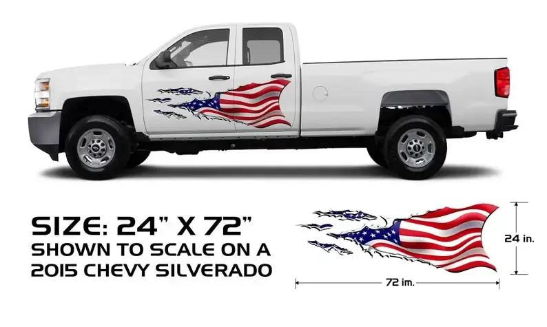 American Flag Ripped Metal - The First - Partial Vehicle Boat Wrap 3M Cast Vinyl Film