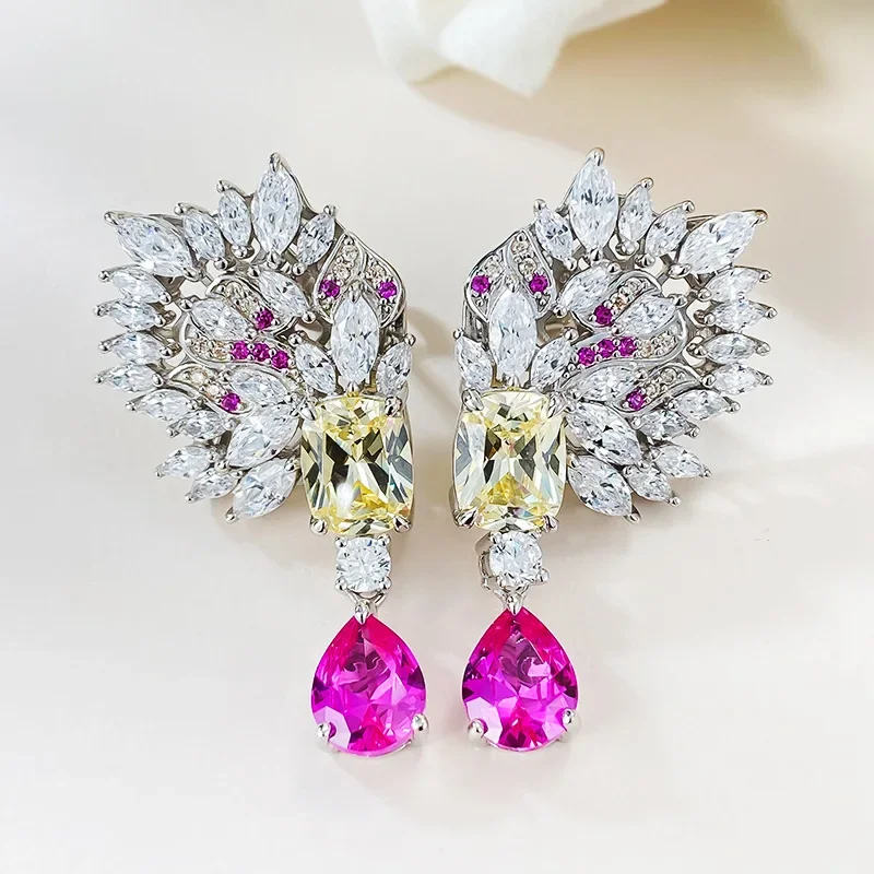 2023 New S925 Silver Flower Brocade Cluster Pear shaped Earrings for Female Minority Design Long Earrings Fashion Style