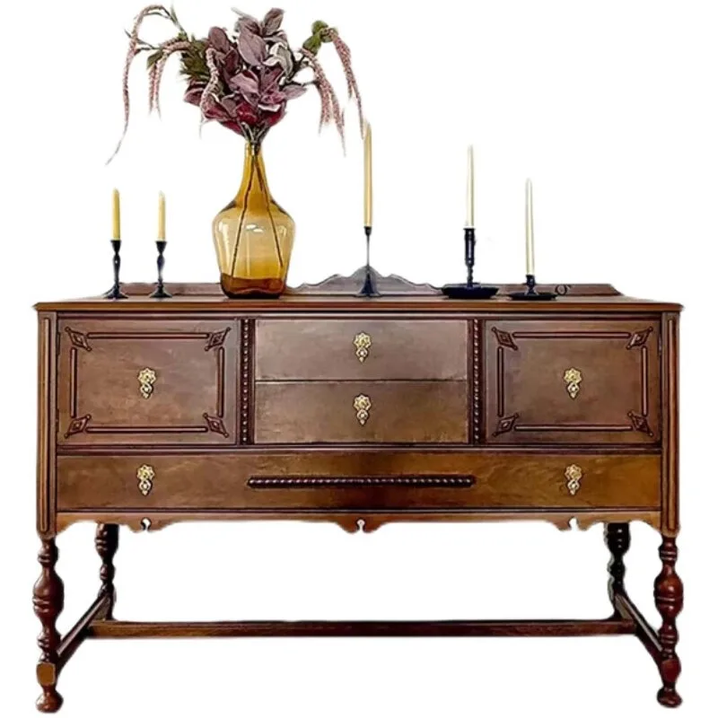 French retro solid wood entry against the wall, American small apartment medium and ancient decorative cabinet