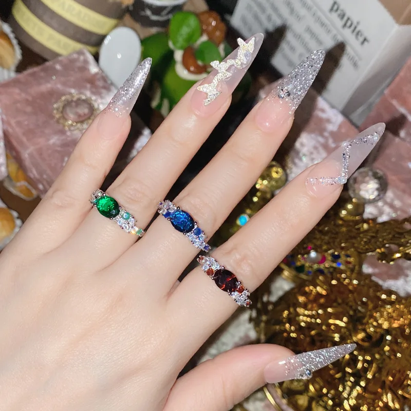 New Sweet Colorful Jewelry Fashion Zircon Set Ring Female Adjustable Size Ball Party Jewelry Sisters Best Friend Gift