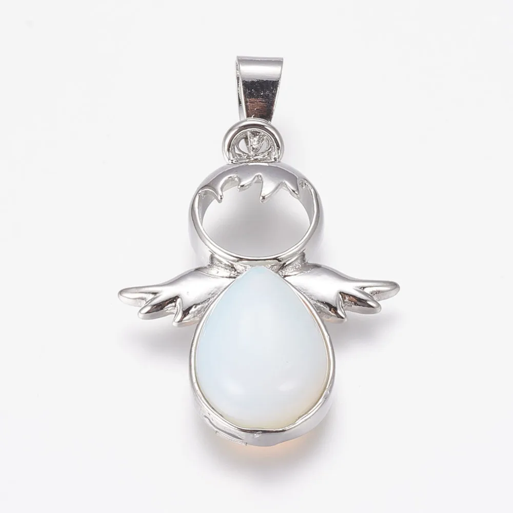 1Pcs Angel Opalite Pendants Angel Stone Charms with Brass Finding Platinum Pendant Necklace for Necklace Bracelet Jewelry Making