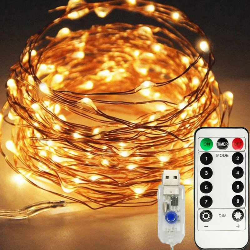 Luzes de controle remoto usb 3/4/5/10/20m diy fio cobre luzes fadas luzes dia dos namorados casamento natal decoratio