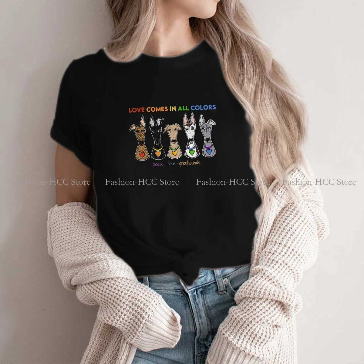 Peace Love Pride Graphic Harajuku Polyester TShirt Greyhounds Dog Creative Tops Leisure T Shirt Women