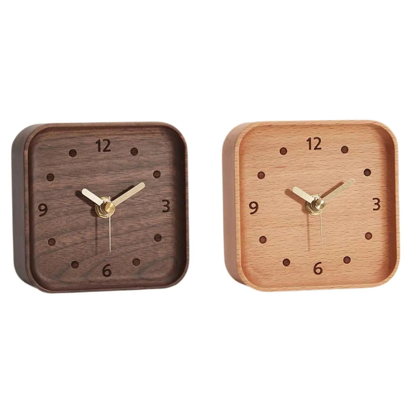 Wooden Table Clock Silent Non Ticking Chic for Countertop NightStand Mantel