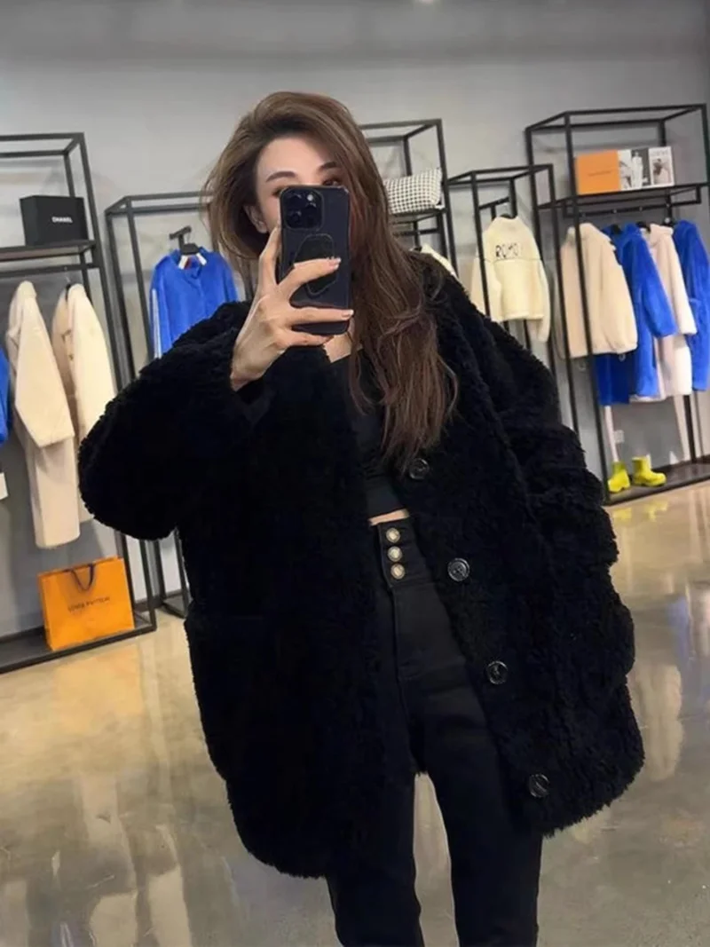 Women's Lamb Fleece Short Jacket 2025, Winter Warm Furry Coat, Lazy Casual Style Top, Fur Integrated Outerwear W2509