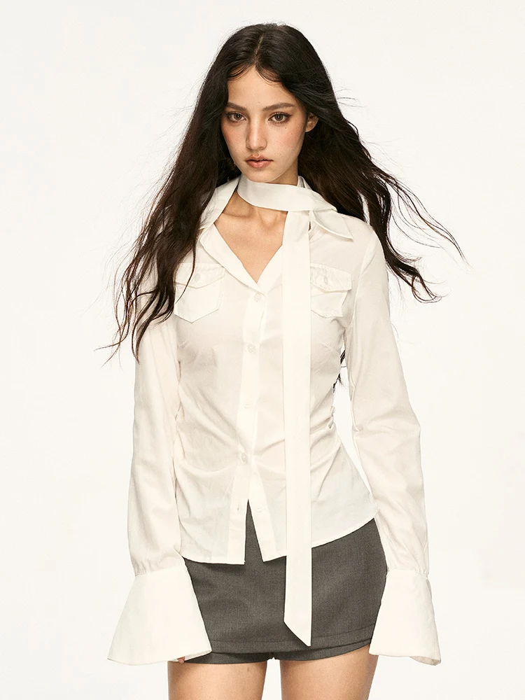 

Женская осенняя новинка: белая блузка с длинным рукавом, приталенная, стройнящая, универсальная, многослойная, в корейском стиле