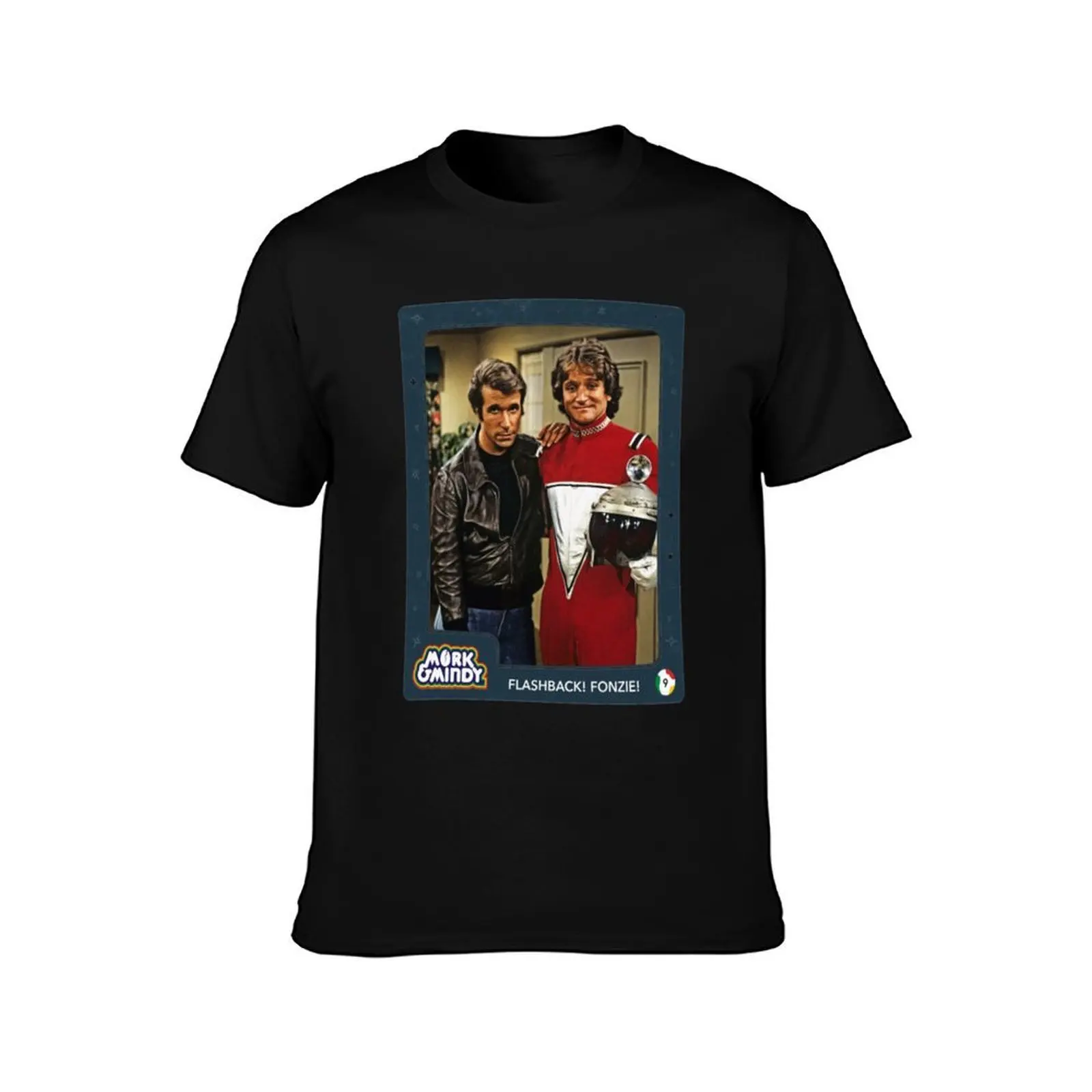 Flashback! Fonzie! Collectable Card, Mork & Mindy T-Shirt Plus Size Loose Short Sleeve Top
