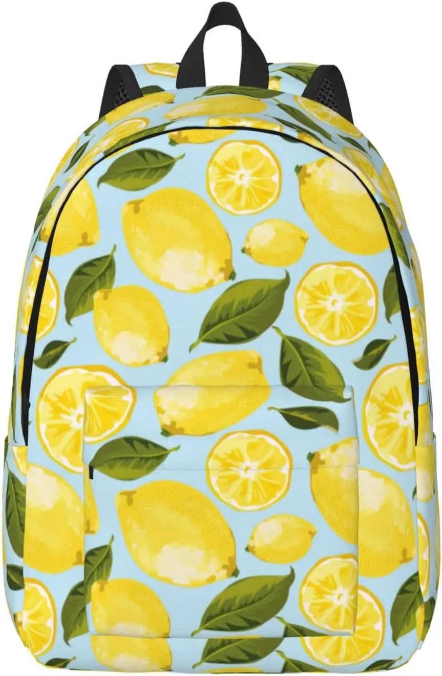 

Cute Lemon Leaves Blue Lightweight Canvas Backpack, Backpack For Women Men Couples, Travel Laptop Backpack