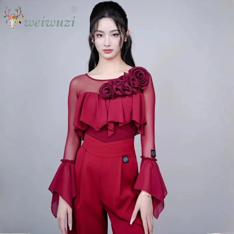 modern-dance-practice-suit-ruffle-edge-jumpsuit-top-women-waltz-tango-latin-adults-ballroom-dance-performance-costumes-wearing