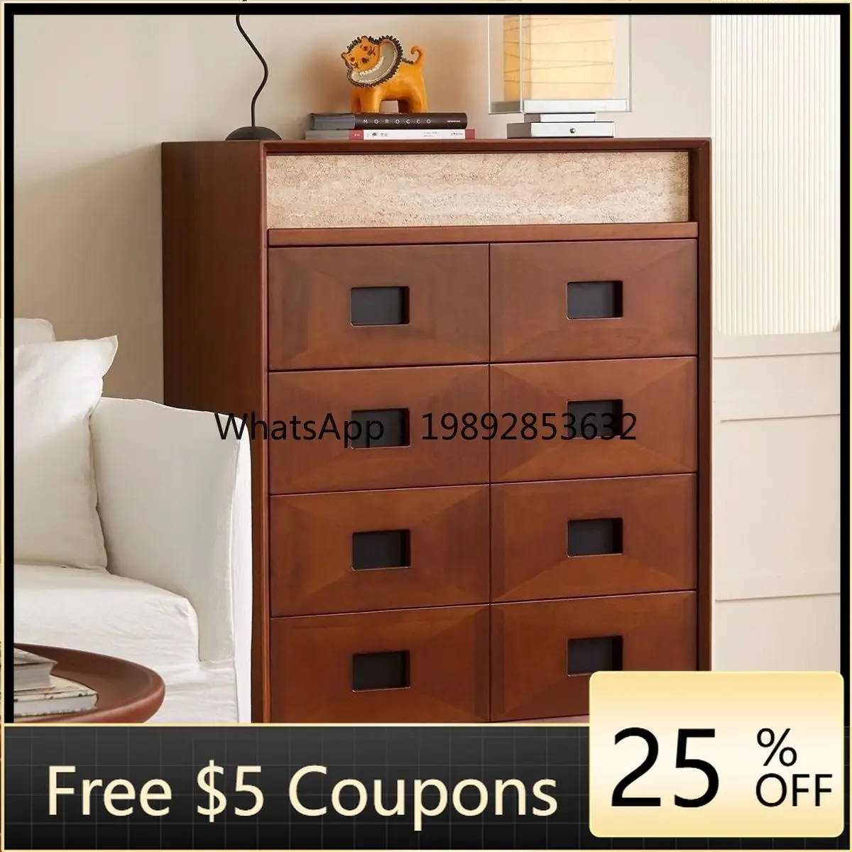 

LYY Solid Wood Five-Drawer Cabinet Living Room Bedroom Retro Wall-Mounted Storage Bedside Storage TV Side Cabinet