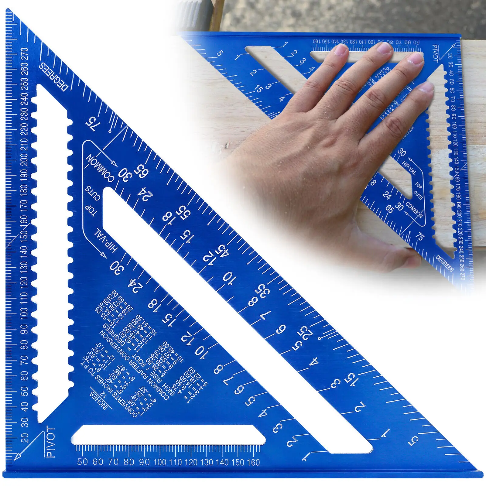 12-inch Rafter Square Carpenter Measuring Layout Tool Alloy Metal Triangle Ruler Protractor for Woodworking and Carpentry