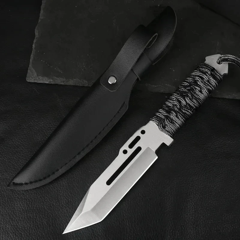 2024 Classic CS GO Tactical Stationary Knife Survival Self Defense Camping Knife with Leather Sheath Exquisite Tool